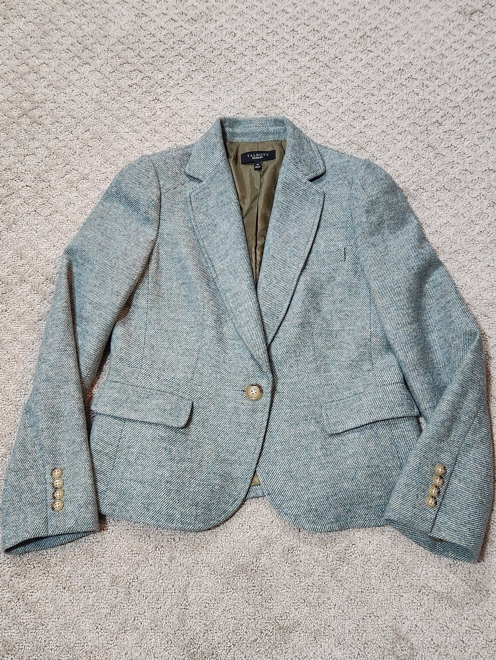 Talbots Light Green Herringbone Tweed Wool Blazer Women's Size 10 - Picture 2 of 12